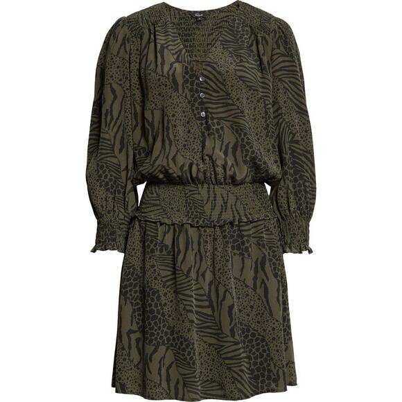 Rails Zana Animal Print Smocked Long Sleeve Minidress Size Large New with Tags - Picture 5 of 8